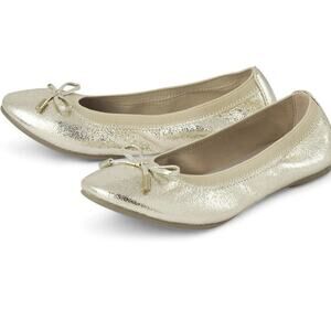 The Children's Place Girls Closed Toe Metallic Gold Bow Ballet Flat Size 4 NWT